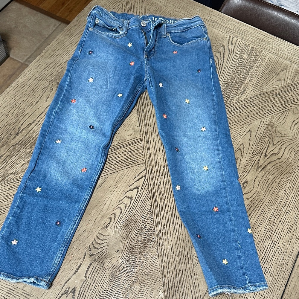 GAP Blue Ankle Jeans with Floral Embroidery